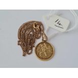 A St Christopher pendant on fine link neck chain 18 inches 9ct - 4.2 gms