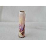 Silver and enamel lipstick holder. Import marked. Damaged