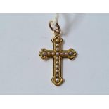 A pearl and enamel cross 18ct gold