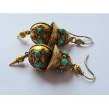 A pair of pinchbeck turquoise set ball earrings