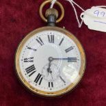 A large gun metal cased mens pocket watch W/O