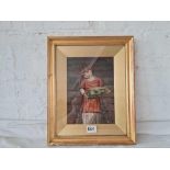 Victorian School - Young girl holding a marrow, 9" x 6.5", signed with monogram with Gallery Label