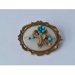 A Chalcedony and turquoise 9ct brooch 6g inc