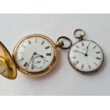 A rolled gold hunter pocket watch AF and ladies silver fob watch