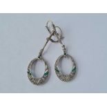 A pair of silver and paste set deco earrings