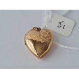 Antique good sized 9ct back & front Heart locket with chased decoration 22 x 21mm excluding bale.