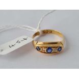 Antique 18ct 5/S sapphire & rose diamond gypsy ring, hallmarked Chester 1919, size O