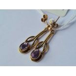 A pair of amethyst drop earrings 9ct - 3.4 gms