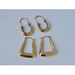 Two pairs hoop earring (one oblong) 9ct