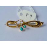 A art nouveau pearl and turquoise brooch 9ct - 2.5 gms
