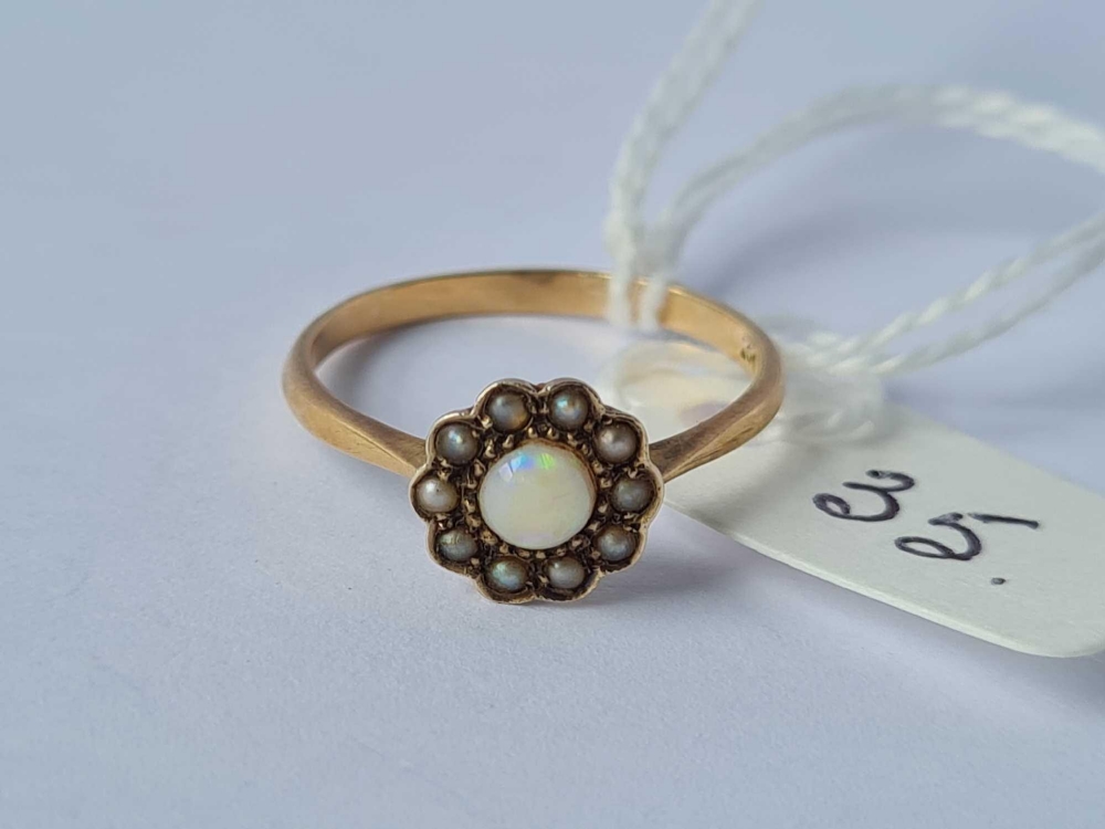 A pearl and opal cluster ring 9ct size N 1/2