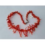 Antique Coral necklace on silver clasp, 19.5 inches in length.