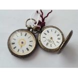 Two ladies silver fob watches one with cover by F James London