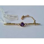 A amethyst and seed pearl brooch 15ct gold - 3.6 gms in antique box