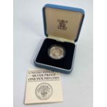 A U.K Silver proof one pound 1984 boxed