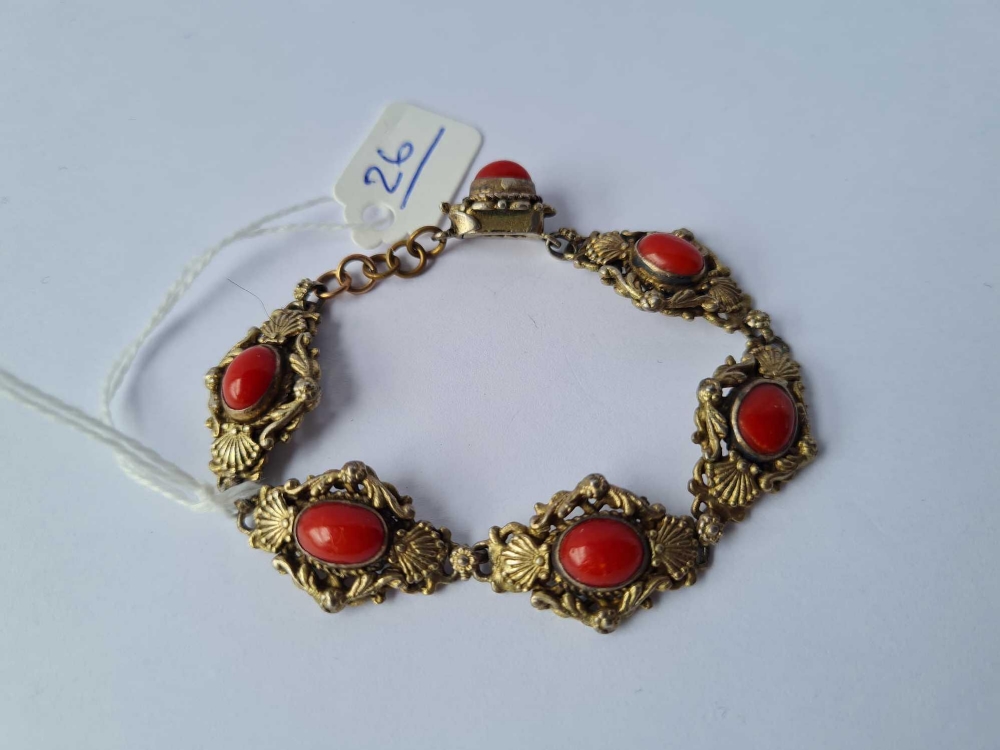 A antique silver and coral bracelet