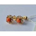 A pair of fancy coral earrings 9ct - 1.4 gms