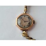 A ladies octagonal ROLEX wrist watch with metal expanding strap 9ct