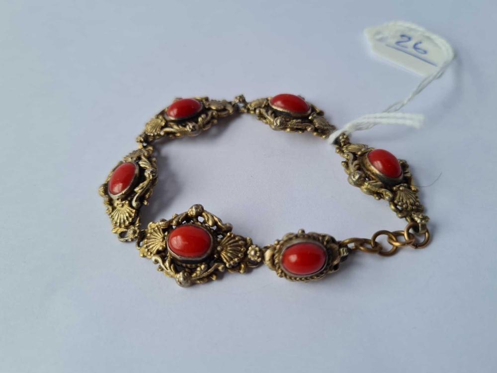 A antique silver and coral bracelet - Image 2 of 2