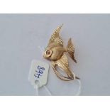 A rare gold brooch of a oriental warrior fish with ruby eye in 9ct gold - 7 gms