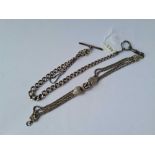 Two white metal watch chains one with attractive double heart