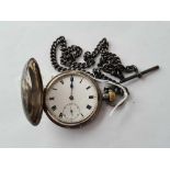 A silver OMEGA hunter pocket watch together with a silver curb link albert W/O