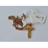 Antique 9ct marked cross on trace chain, 16.5 inches in length.