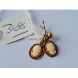 A pair of shell cameo ear studs 9ct - 1.4 gms