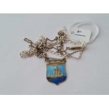 A silver and enamel pendant depicting a Viking boat on chain together with a silver neck chain