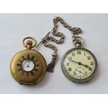 A metal half hunter gents pocket watch together with metal pocket watch and albert W/O