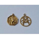 A 9ct St Christopher and a 9ct Gemini charm 1.1g