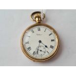 A rolled gold pocket watch by Waltham with seconds dial W/O