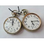 Two goliath metal cased pocket watches both with seconds dial one W/O
