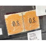 AUSTRALIA-SOUTH 1896 O.S. opt on 2d orange, used/mint pair SG059. cat £110