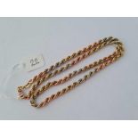 A three colour rope link neck chain 9ct 16 inches - 8.3 gms