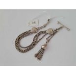 Antique Victorian silver Albertina double heart design with 3 chains and tassel.