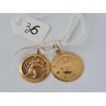 Two 9ct pendants (Pisces/ St Christopher ) - 3.6 gms