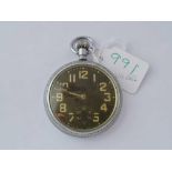 A second world war military pocket watch with black face by Waltham (missing seconds dial and AF