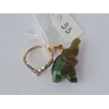 A 9ct ring size L and a hard stone elephant pendant