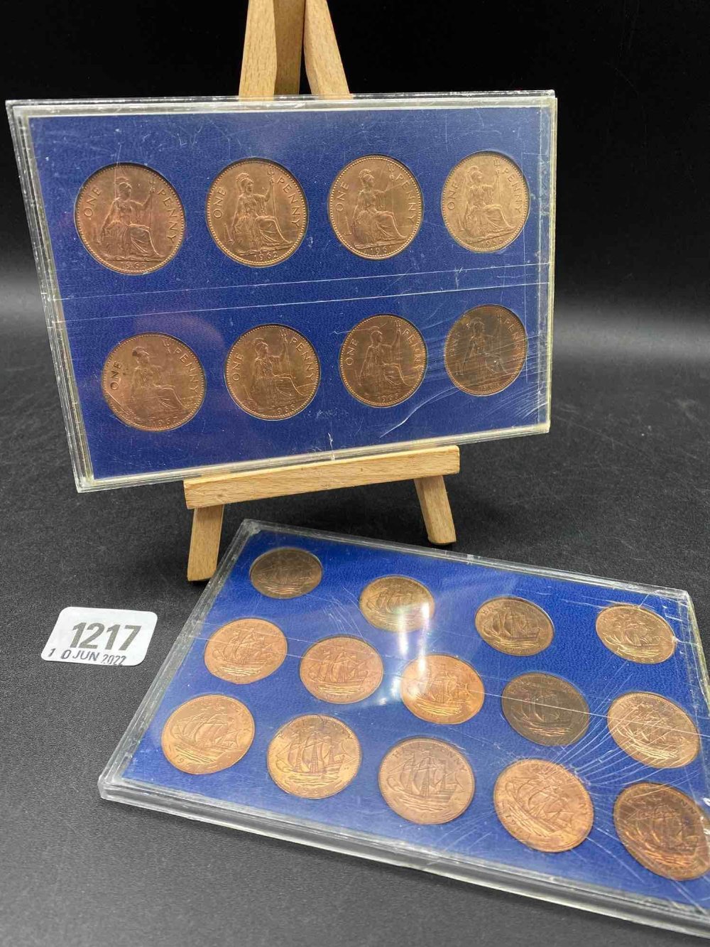 Two groups of pennies and half pennies in plastic unc. - Image 2 of 2