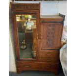 A Liberty & Co oak Arts and Crafts wardrobe – 4ft wide with a part bedside cabinet