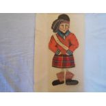 SCOTTISH MILITARY UNIFORM an old hand cold. hand made cut card Scottish Infantry soldier with silk