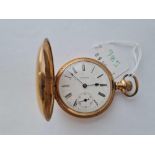 A rolled gold gents hunter pocket watch by Waltham with seconds sweep not working