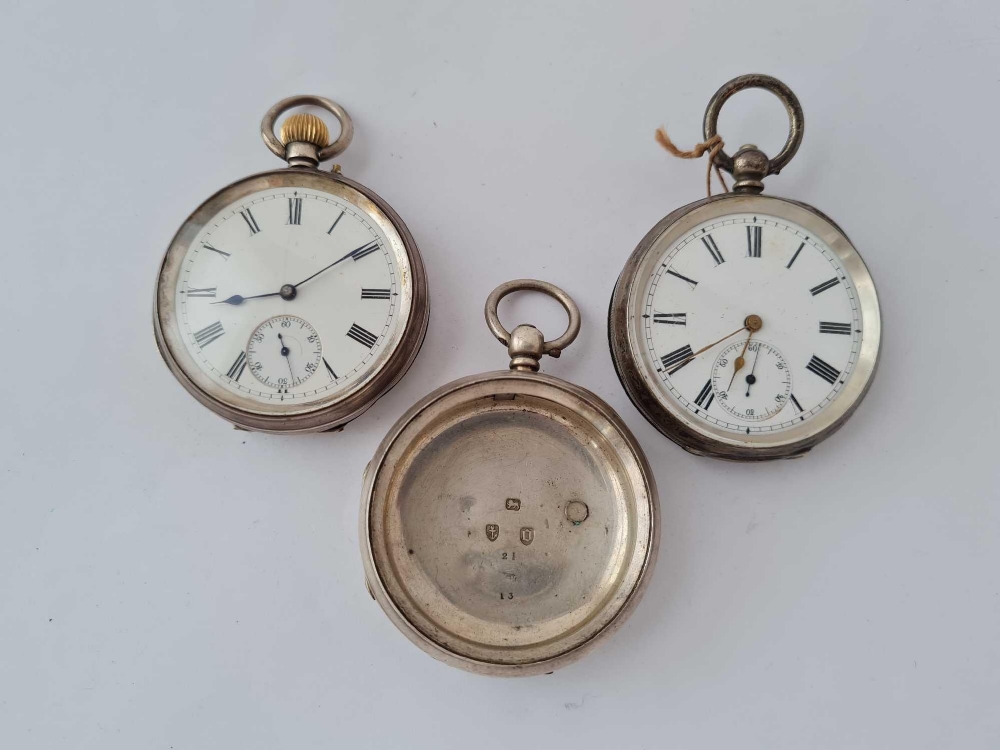 Two gents silver pocket watches one with key both with seconds dials W/O plus silver pocket watch
