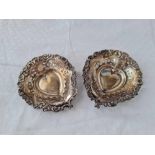 A small pair of heart shaped dishes, 3" wide, Birmingham 1899