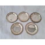 A set of five small dishes with moulded borders (foreign) – 3” diameter – 71 g.