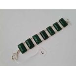 Silver bracelet set with 7 rectangular chrysoprase.