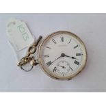 A gents silver pocket watch and key by Waltham with seconds sweep W/O