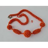 A coral bead twist necklace A/F