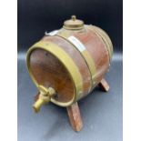 An oak spirit barrel with brass mounts – 8” high